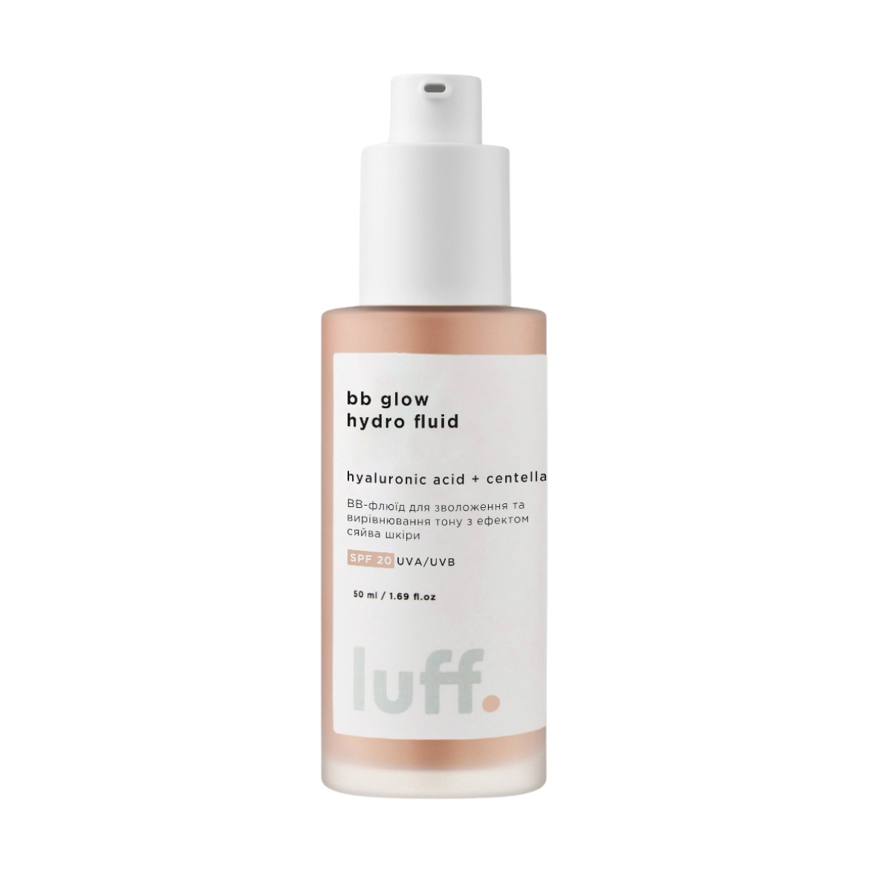 ВВ-флюїд для обличчя Luff BB Glow Hydro Fluid SPF20 UVA/UVB для зволоження та вирівнювання тону з ефектом сяйва шкіри, 50 мл